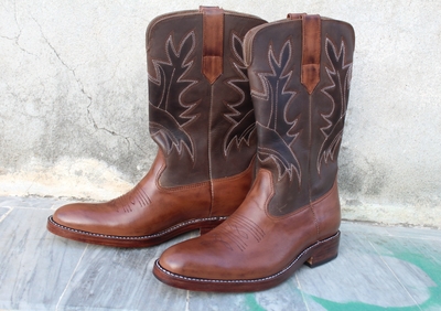 Handmade Men Brown Leather Cowboy Boot