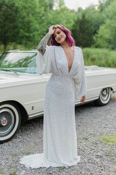 Luxury Sparkle Plus Size Sequins Lace Sexy Wedding Dress Bridal Gown Wedding Gown