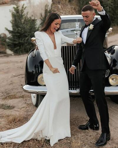 Simple Mermaid Plunge Beach Bohemia Wedding Dress Bridal Gowns Wedding Gown