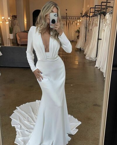 Simple Mermaid Plunge Beach Bohemia Wedding Dress Bridal Gowns Wedding Gown
