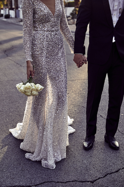 Sexy Mermaid Wedding Gown, Silver Sequins Lace Bridal Gown Wedding Dress