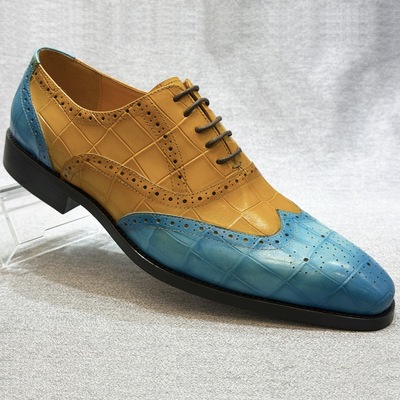 Fashion wedding shoes men's first layer cowhide color matching lace-up oxford shoes - Thumbnail 3