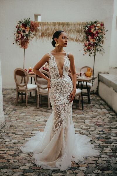 Sexy Mermaid Wedding Gown, Lace Backless Bridal Gown Wedding Dress