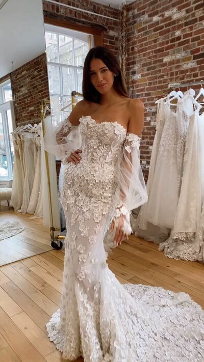Sexy Mermaid Wedding Gown, Appliques Tulle Bridal Gown Wedding Dress