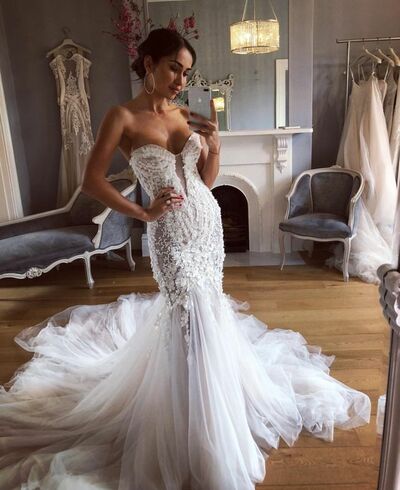 Sexy Mermaid Wedding Gown, Appliques Lace Bridal Gown Wedding Dress