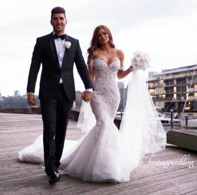 Sexy Mermaid Off the Shoulder Wedding Gown, Lace Bridal Gown Wedding Dress