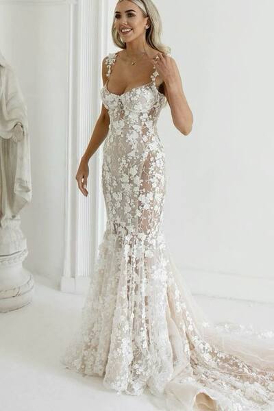 Sexy Sheath Lace Wedding Gown, Lace Bridal Gown Wedding Dress
