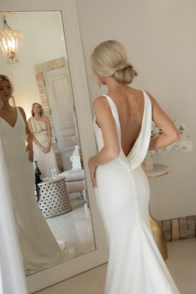Sexy Sheath Wedding Gown, Cowl Back Bridal Gown Wedding Dress