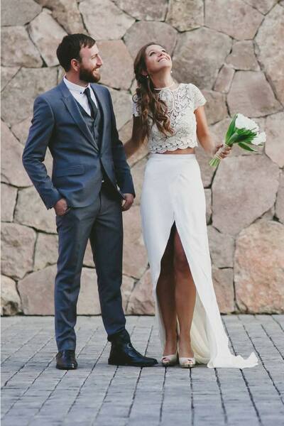 Simple Two Pieces Lace Beach Bohemia Wedding Dress Bridal Gown Wedding Gown