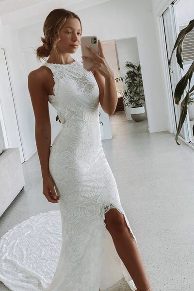 Simple Sheath Lace Beach Bohemia Wedding Dress Bridal Gowns Wedding Gown