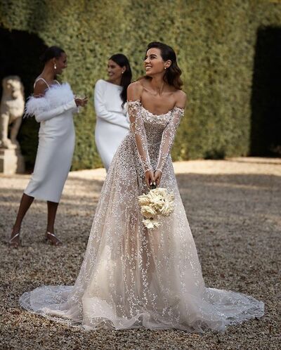 Luxury A Line Sequins Beach Bohemia Wedding Dress Bridal Gowns Wedding Gown