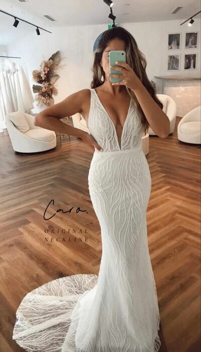 Luxury V Neck Sequins Beach Bohemia Wedding Dress Bridal Gowns Wedding Gown