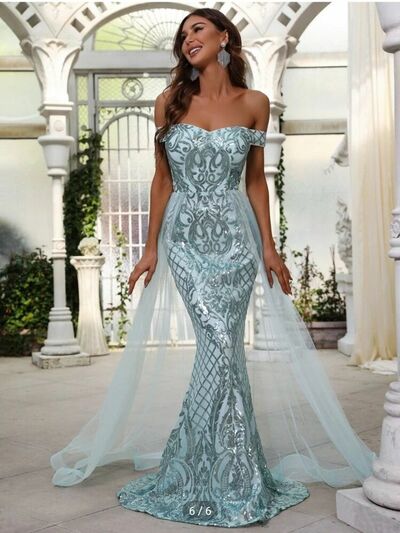 Blue Sequins Lace Mermaid Prom Dress Evening Formal Gowns