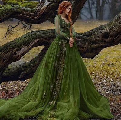 Green Prom Dress Long Sleeves A Line Appliques Lace Russia Saudi Arabic Party Dress Robe De Soiree De Mariage