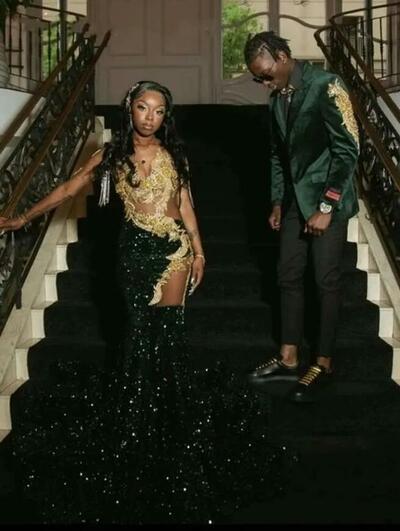 Long Prom Dresses For Black Girls Gold Appliques Birthday Party Gowns Tassel Evening Gown Mermaid Robe De Bal