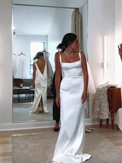 Sheath Wedding Gown, Satin Bridal Gown Wedding Dress