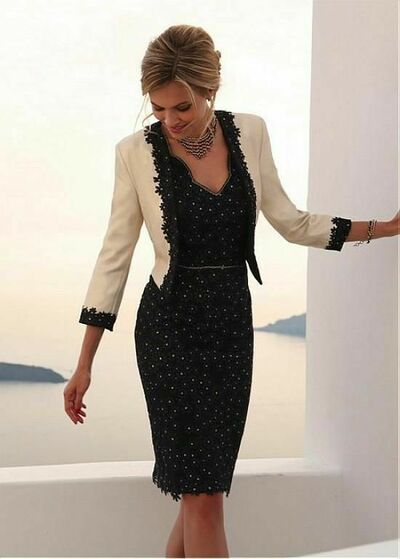 Black Sheath with Jacket Tea-length Lace Mother of the Bride/Groom Dress Evening Formal Dress
