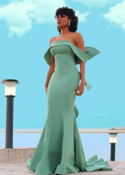 Mint Green Mermaid Evening Dresses Bow Tie Back Strapless Satin Special Occasion Gowns Women Prom Party Wear Custom Made