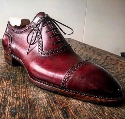 Handmade Men Burgundy Leather Dress Shoes