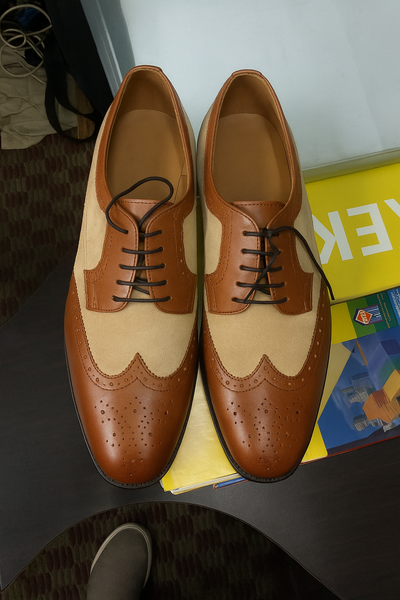 New Revise Edition Mens Beautifully Design Leather Suede Wingtip Brogues Fashion Contrast Oxford Handmade Lace Up Shoes