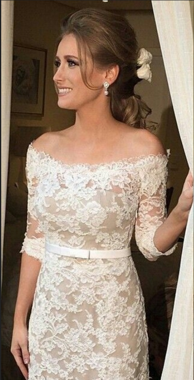 Wedding Dress,Wedding Dresses,Lace Wedding Dresses,Half Sleeve Wedding Dresses,Boat Neck Wedding Dresses,1109