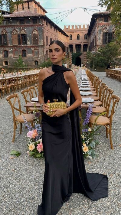 Black One Shoulder Satin Mother of the Bride/Groom Dress Evening Formal Dress