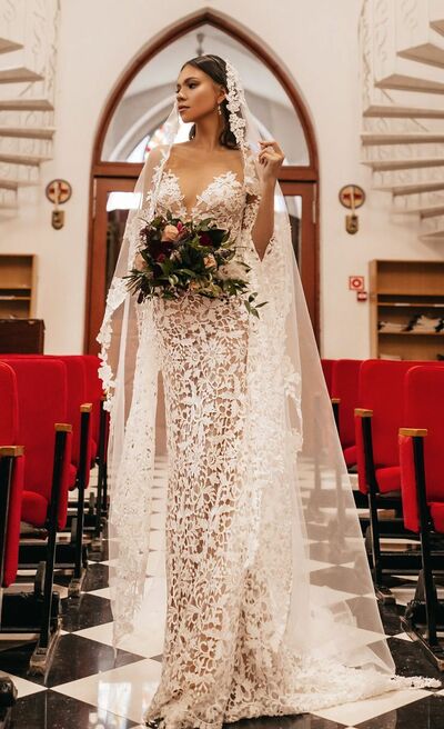 Mermaid Wedding Dress, Lace Wedding Gown, Garden Bridal Dress