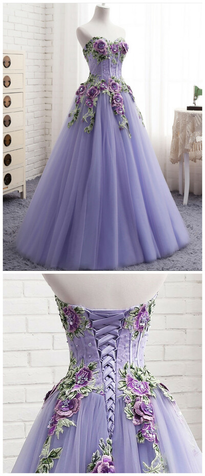Purple Evening Dress Design Off Shoulder Sweetheart Lace Flowers,1110