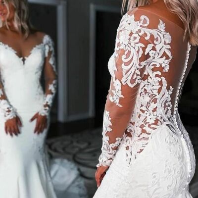 Plus size lace wedding dress, mermaid wedding gown bridal dress - Thumbnail 2