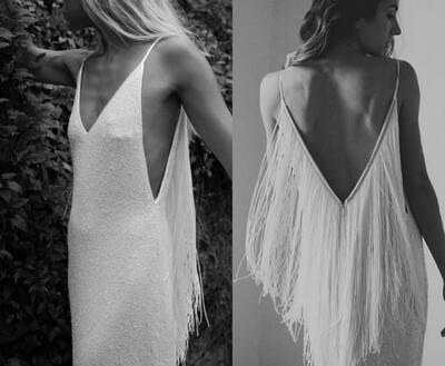 Sexy Wedding Dress, V-neck Open Back with Tassels Wedding Gown Bridal Dress