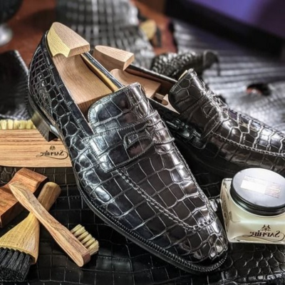 Handmade Men Black Crocodile/Alligator Leather Dress Shoes