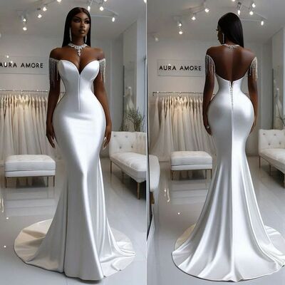 Simple african girl wedding dress, mermaid beach wedding dress bridal gown - Thumbnail 2