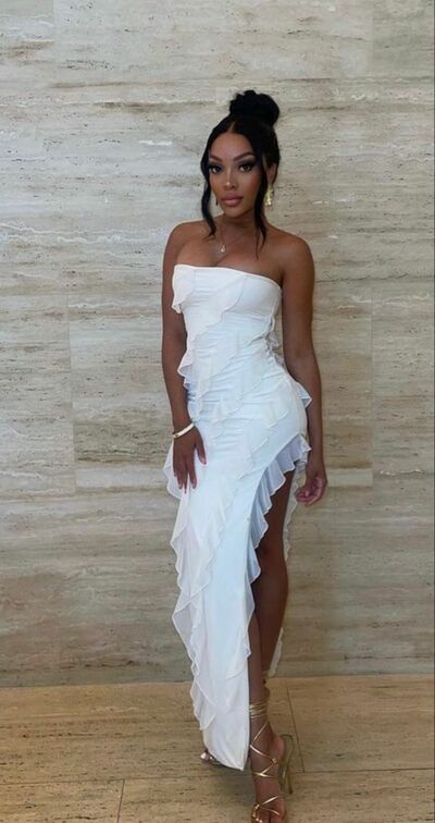 Simple African Girl Wedding Dress, Side Slit Satin Wedding Dress Bridal Gown