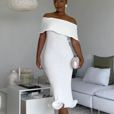 Simple african girl wedding dress, off the shoulder tea-length wedding dress bridal gown - Thumbnail 2