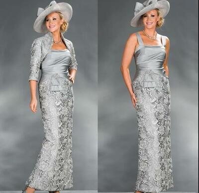 Mother of the Bride Dresses with Jacket Lace Square Half Sleeves Evening Gowns Ankle Length Plus Size Wedding Guest Dress