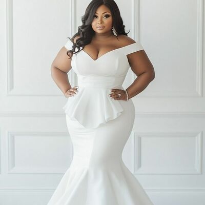 Elegant african girl wedding dress, mermaid satin plus size wedding dress bridal gown - Thumbnail 1