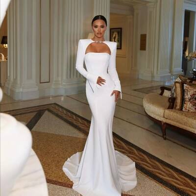 Simple memaid wedding dress, satin african girl wedding dress bridal gown - Thumbnail 1