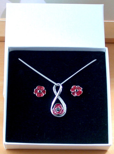 BOXED GIFT SET/Sterling Silver Poppy Necklace and Earrings/Poppy Necklace/Poppy Earrings/Remembrance Day/Remembrance Day Jewellery/Poppy Gift/UK