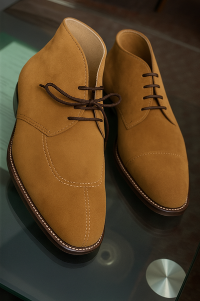 Handcrafted Camel Suede Leather Derby Shoes Premium Formal Chukka Lace Up for Men