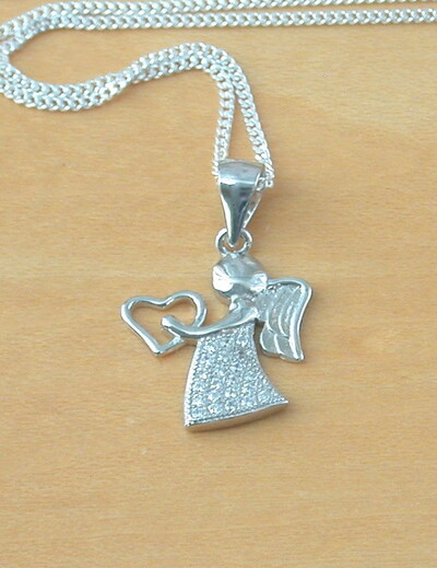 Sterling Silver Cz Angel with Harp Pendant & Chain/Angel Necklace/Cz Angel Necklace/Angel Jewellery/Angel Jewelry/April Birthstone/UK