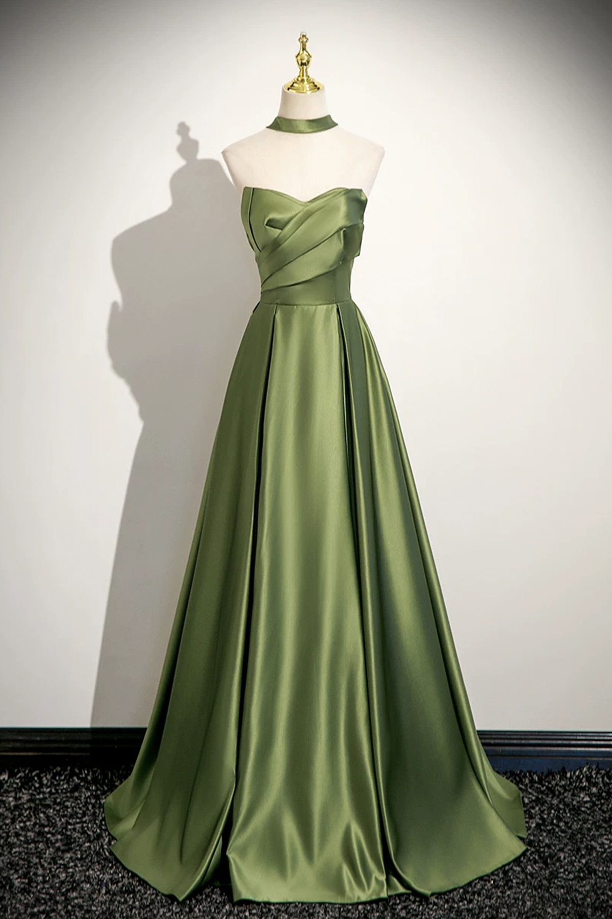 Green Satin Long Prom Dress, Beautiful A-Line Evening Party Dress