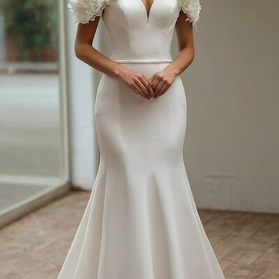 Elegant wedding dress, mermaid satin wedding dress bridal gown - Thumbnail 4