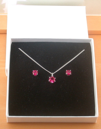BOXED GIFT SET/Sterling Silver Ruby(Lab Created) Necklace & Earrings/Ruby Earrings/Ruby Necklace/July Birthstone/Ruby Jewellery