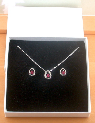 BOXED GIFT SET/Sterling Silver Ruby(Lab Created) Necklace & Earrings/Ruby Earrings/Ruby Necklace/July Birthstone/Ruby Jewellery