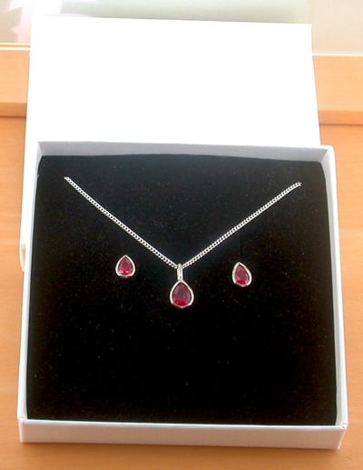 BOXED GIFT SET/Sterling Silver Ruby(Lab Created) Necklace & Earrings/Ruby Earrings/Ruby Necklace/July Birthstone/Ruby Jewellery