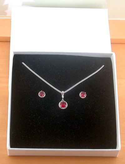 BOXED GIFT SET/Sterling Silver Ruby(Lab Created) Necklace & Earrings/Ruby Earrings/Ruby Necklace/July Birthstone/Ruby Jewellery