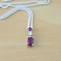BOXED GIFT SET/Sterling Silver Ruby(Lab Created) Necklace & Earrings/Ruby Earrings/Ruby Necklace/July Birthstone/Ruby Jewellery - Thumbnail 1