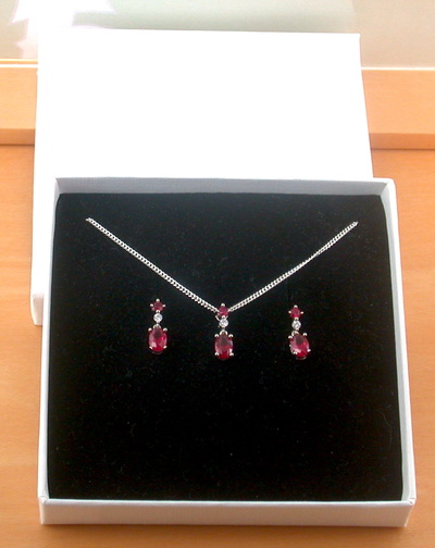 BOXED GIFT SET/Sterling Silver Ruby(Lab Created) Necklace & Earrings/Ruby Earrings/Ruby Necklace/July Birthstone/Ruby Jewellery
