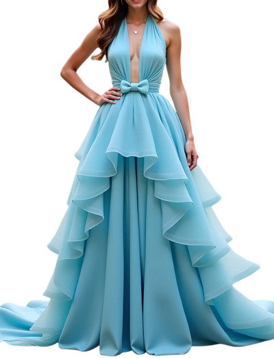 Fashionable and sexy A-line blue ball gown
