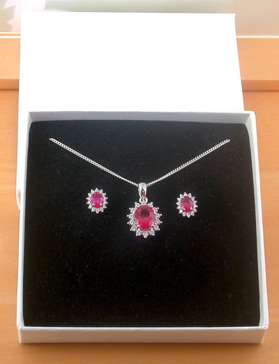 BOXED GIFT SET/Sterling Silver Ruby(Lab Created) Necklace & Earrings/Ruby Earrings/Ruby Necklace/July Birthstone/Ruby Jewellery